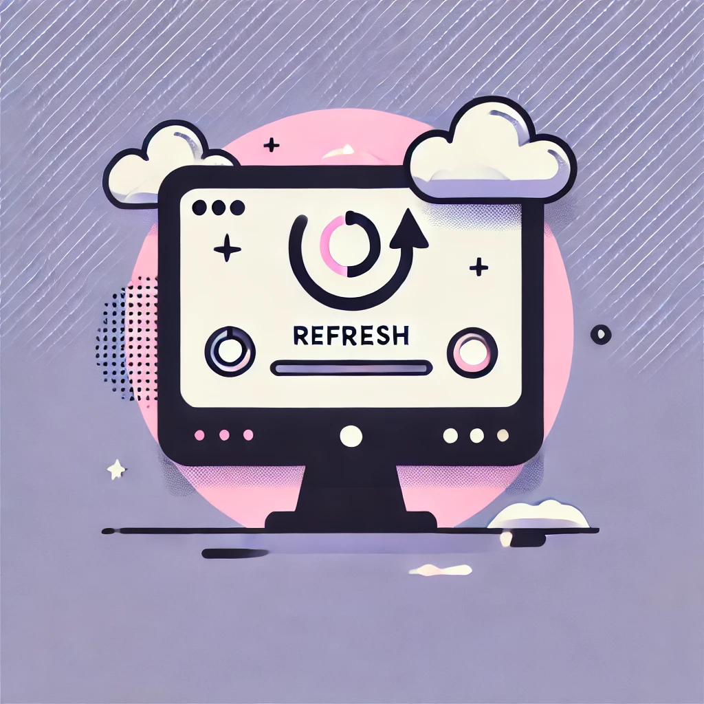 Illustration of a computer screen displaying a refresh icon